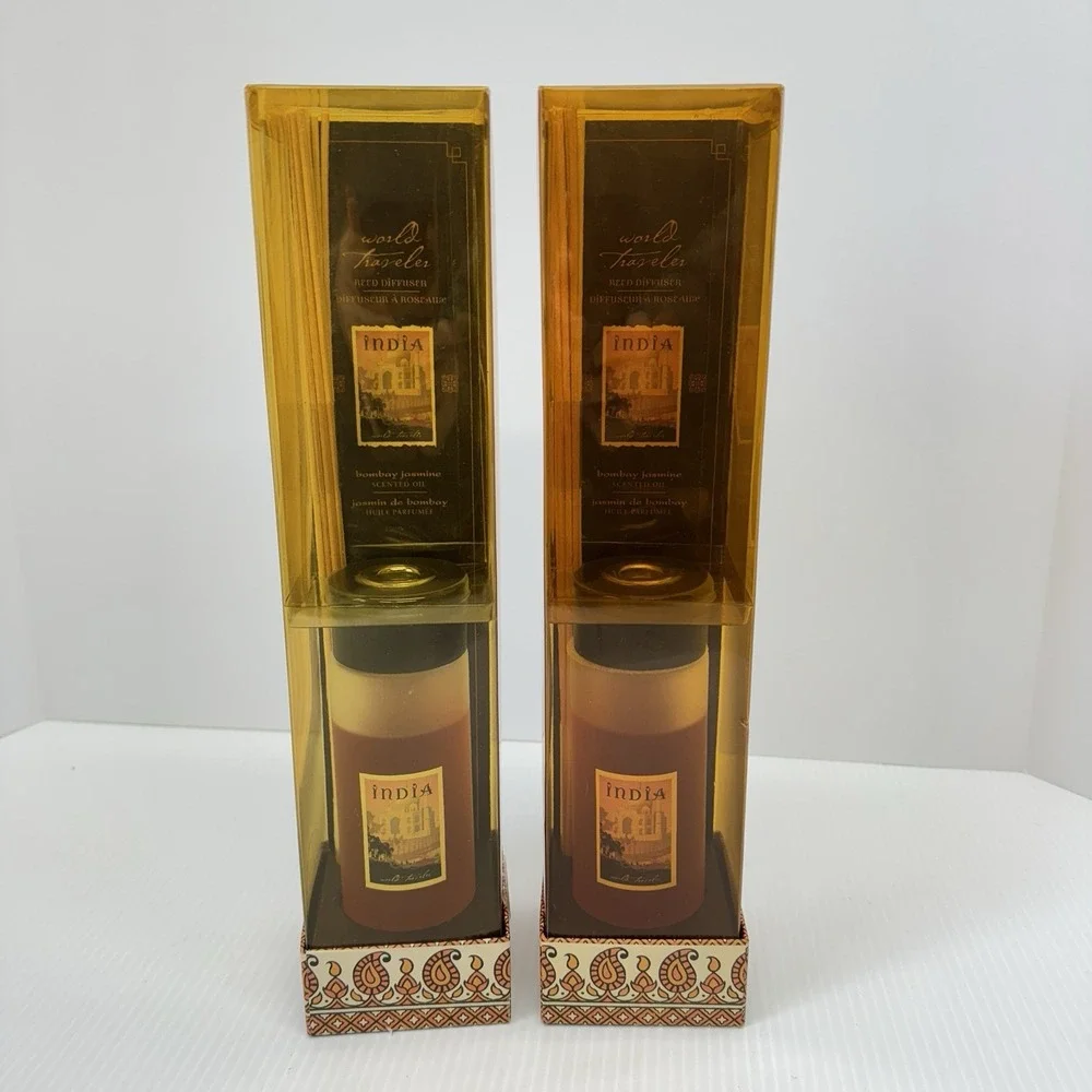 2 NOS Pier 1 World Traveler INDIA Bombay Jasmine Reed Diffuser Set 7.4 oz HTF